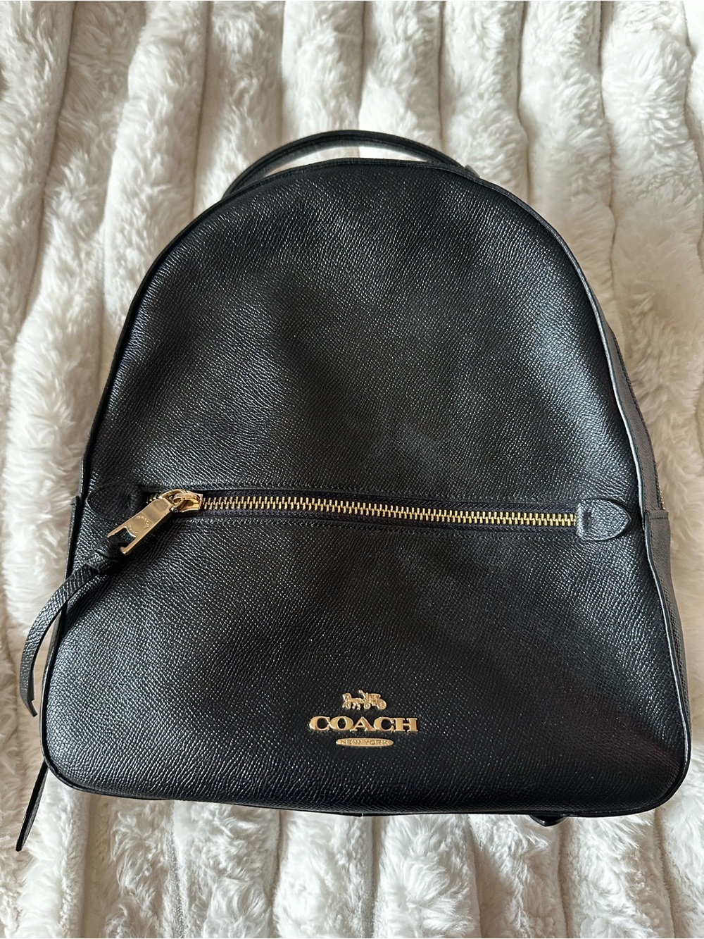 Coach Black Leather Backpack with Gold Hardware leather straps F76624
